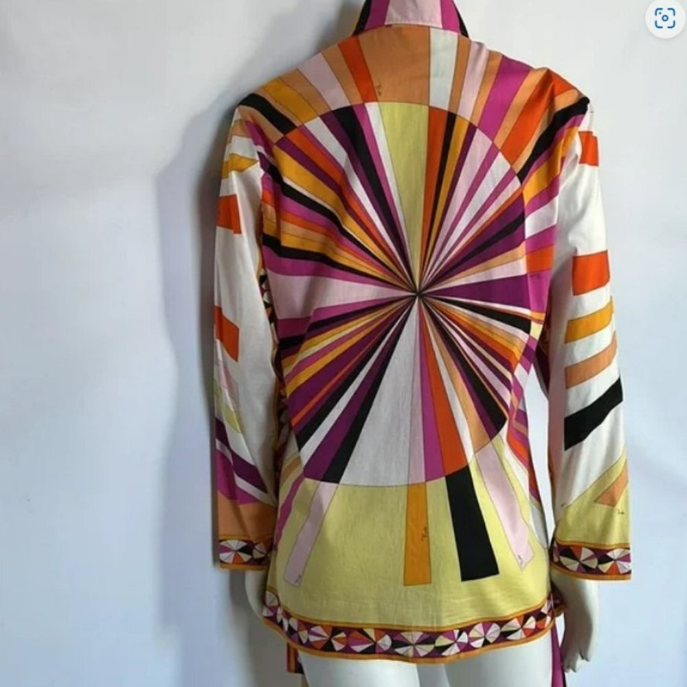 Emilio Pucci Button Down Pink Yellow Black Long Sleeve Shirt Blouse Top Size 8 - Picture 6 of 12